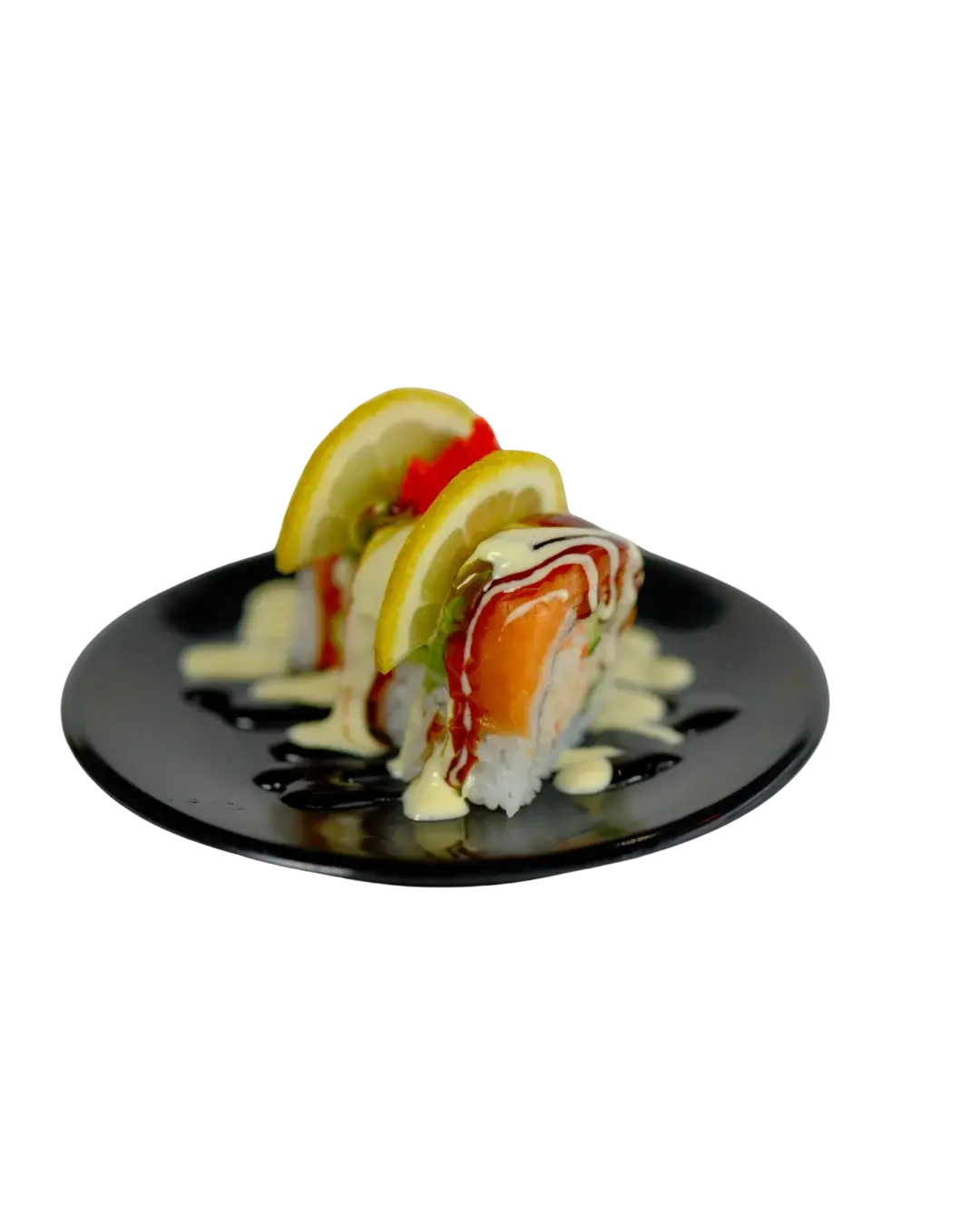 Sushi plate on conveyor belt