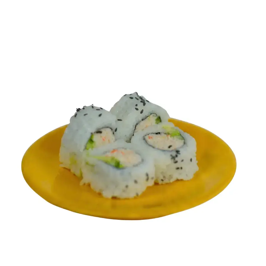 Sushi plate on conveyor belt